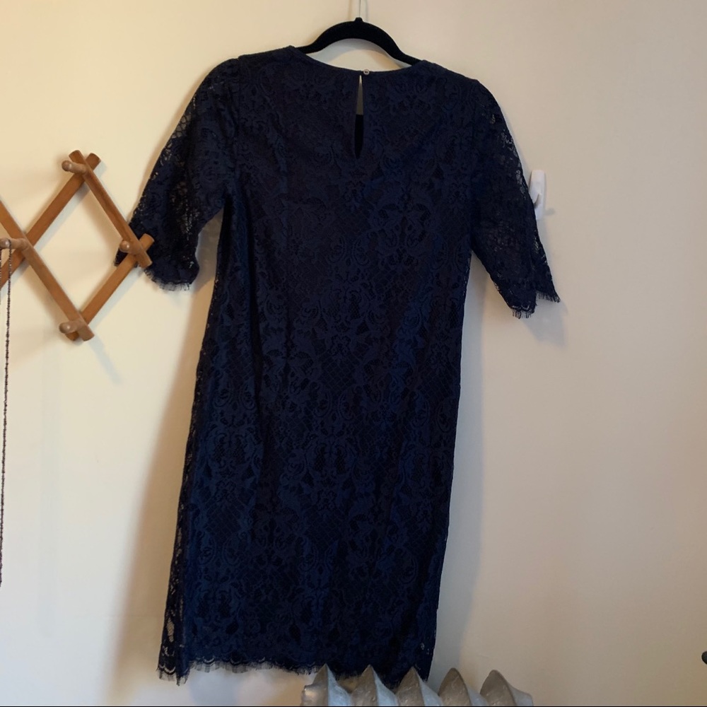 Navy Lace Cocktail Shift Dress Short Sleeve - Picture 4 of 6